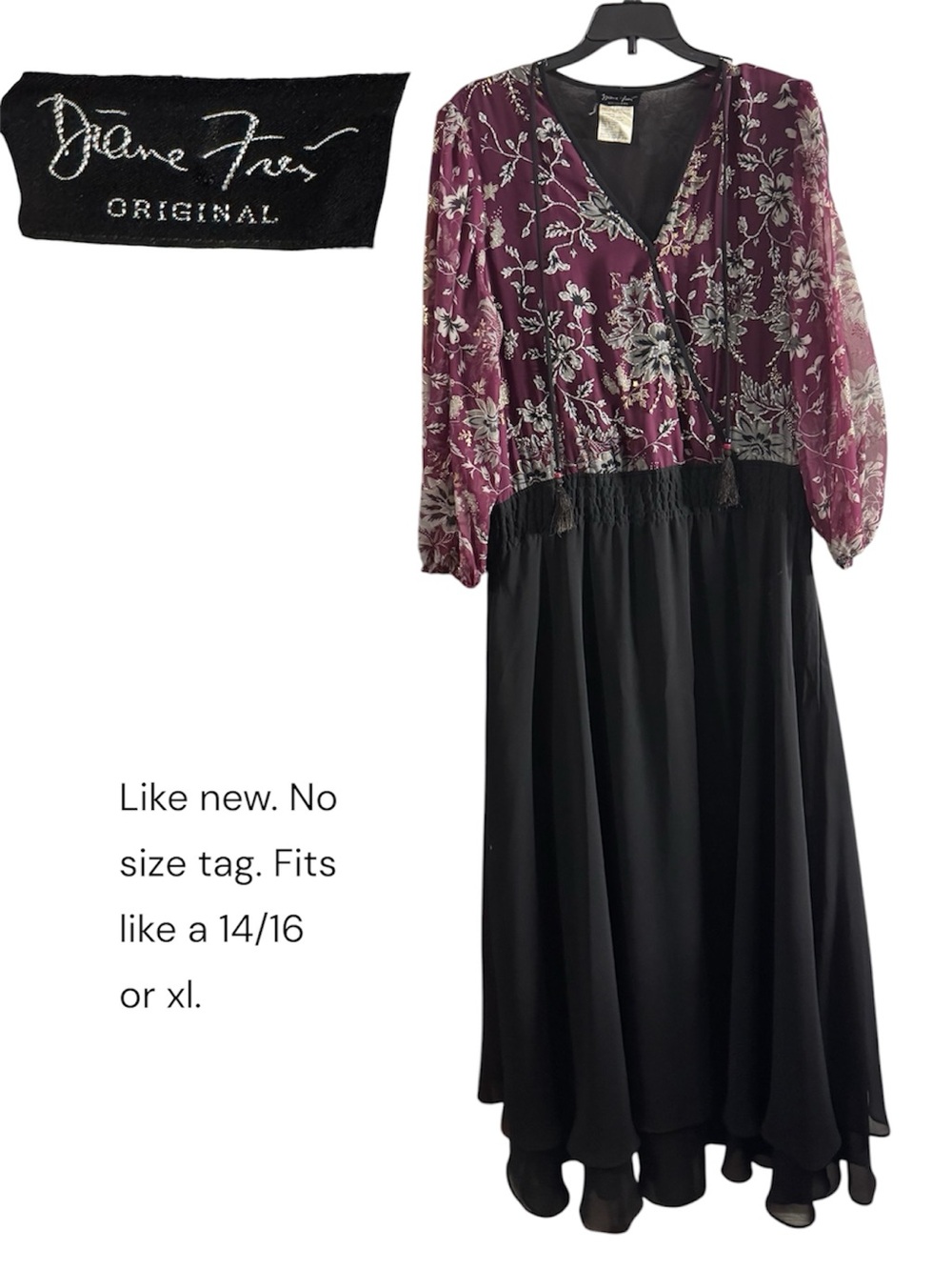 Diane Freis Floral Bodice Black Maxi Dress - Plum & Black
